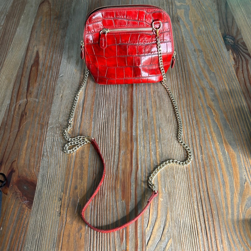 Pratesi Firenze Red Croc Embossed Leather Crossbody purse Bag Made in Italy Gold - Picture 10 of 14